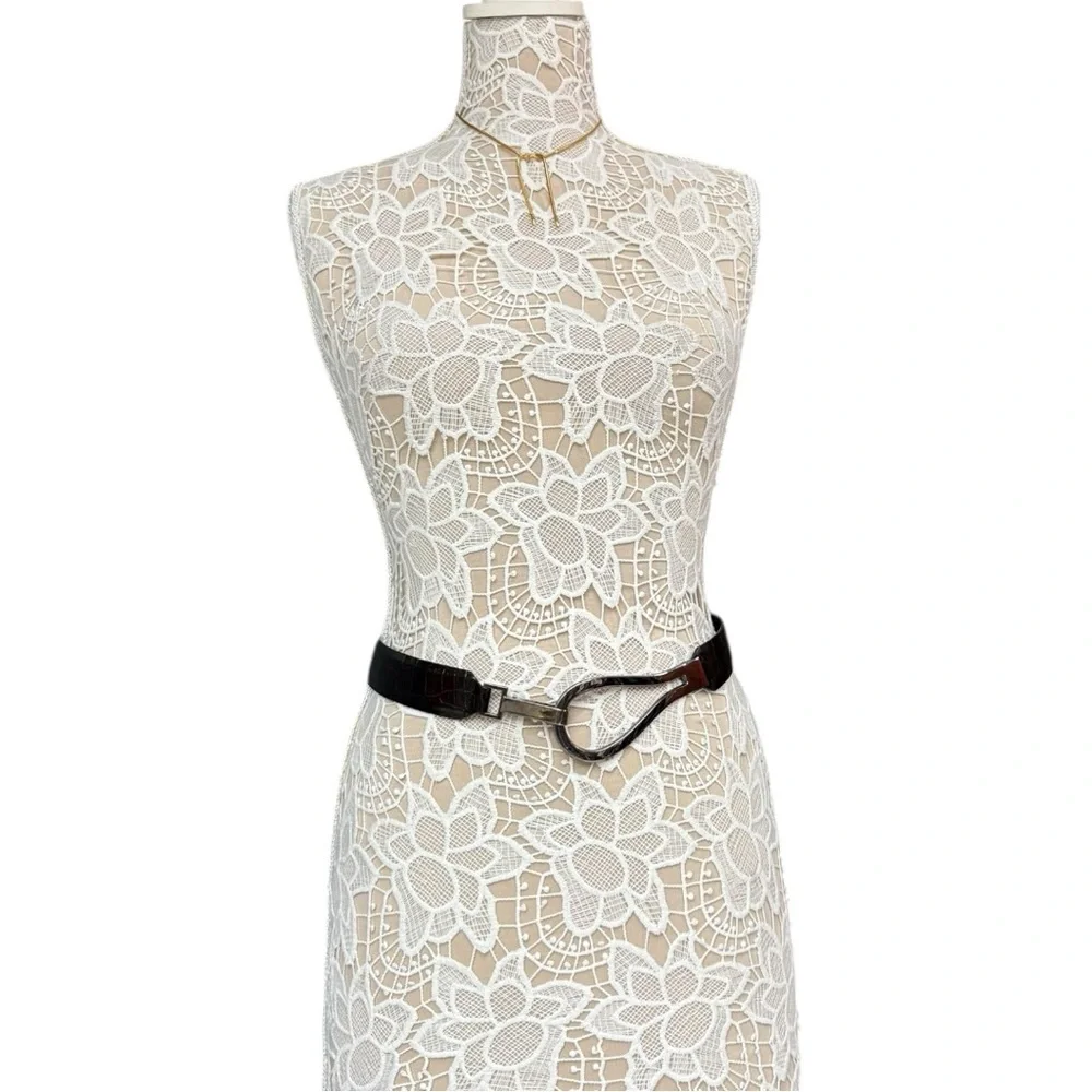 Carlisle Black Croc-Embossed Leather Belt with Sculptural Silver Buckle, Small - Picture 10 of 13